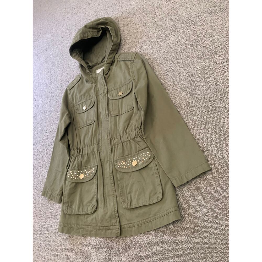 Mayoral Girl's Size 8 Olive Green Hooded Jacket With Studs - Picture 13 of 16